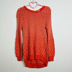 Anthropologie Moth Orange White Design Open-Knit Sweater Size Small